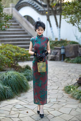 老上海植绒提花长款旗袍2025夏季年新式女高端日常MLL气质优雅