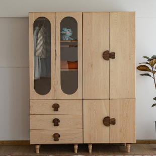 儿童樱桃木衣柜斗柜全实木组合收纳储物柜子环保卧室小衣橱硬枫木