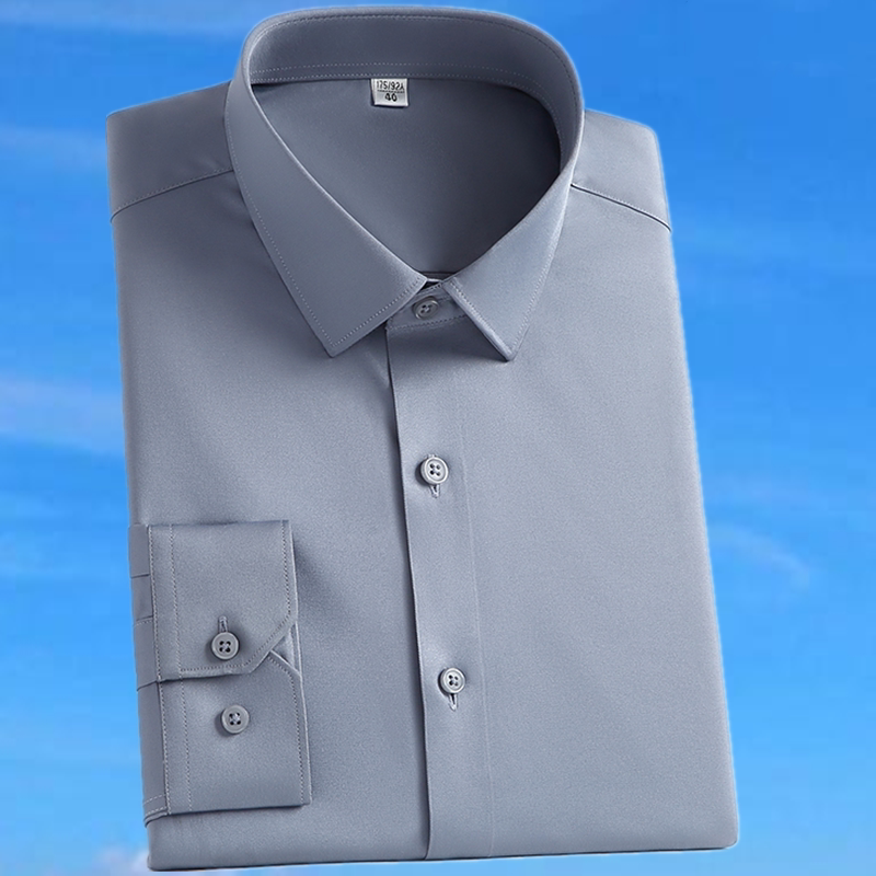 灰色弹力免烫衬衫长袖男职业装打底衫抗皱男士衬衣高档垂感工作服