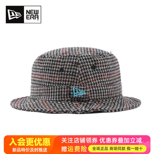 NewEra刺绣格纹呢子情侣渔夫帽