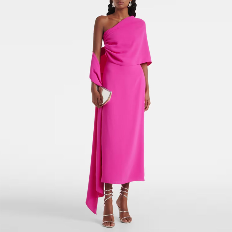 玫红色晚礼服气质优雅飘逸高级质感连衣裙2025新款敬酒服团体演出