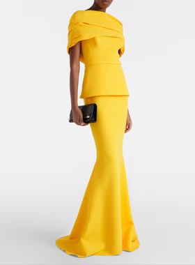 黄色晚礼服鱼尾裙高端大气舞台演出服表演服2026新款质感年会晚宴