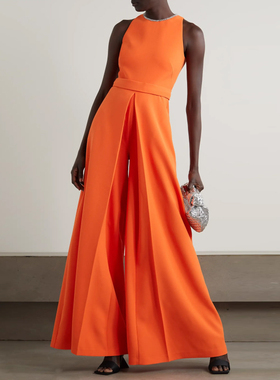 晚礼服长款桔黄色长款连体裤子个性舞台派对主持宴会高级质感女装