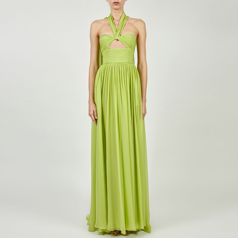 果绿色晚礼服长裙2024新款高端舞台主持人晚会年会演出服派对名媛