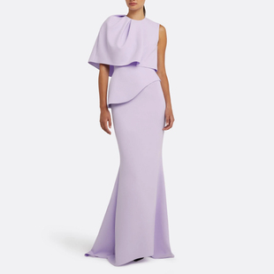 紫罗兰色晚礼服气质优雅鱼尾裙时尚妈妈装公司年会晚宴聚会连衣裙
