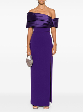紫色晚礼服高级质感一字肩长裙2025新款时尚年会晚宴聚会连衣裙女