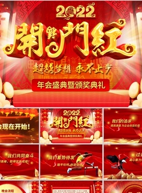 震撼视频片头红色大气2022虎年开门红企业年会颁奖典礼PPT模板