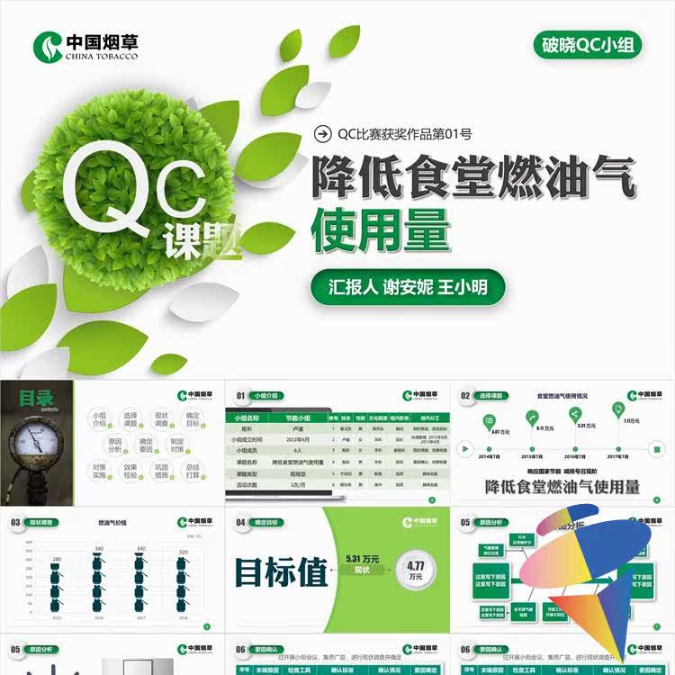 中国烟草QC课题发布比赛PPT模版 品管圈小组项目成果展示ppt模板