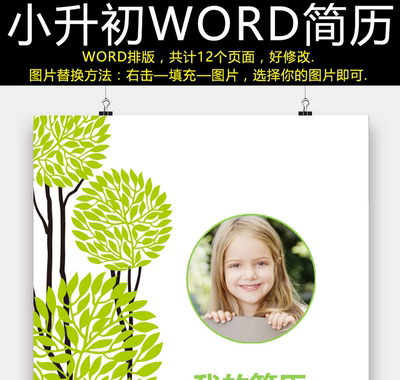 清新小升初幼升小word简历模版 初中生自我介绍小升初WORD模板