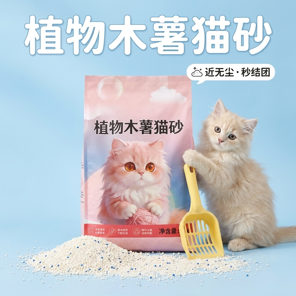 木薯植物猫砂低粉尘秒吸水结团抑臭天然原料误食无害可冲下水道