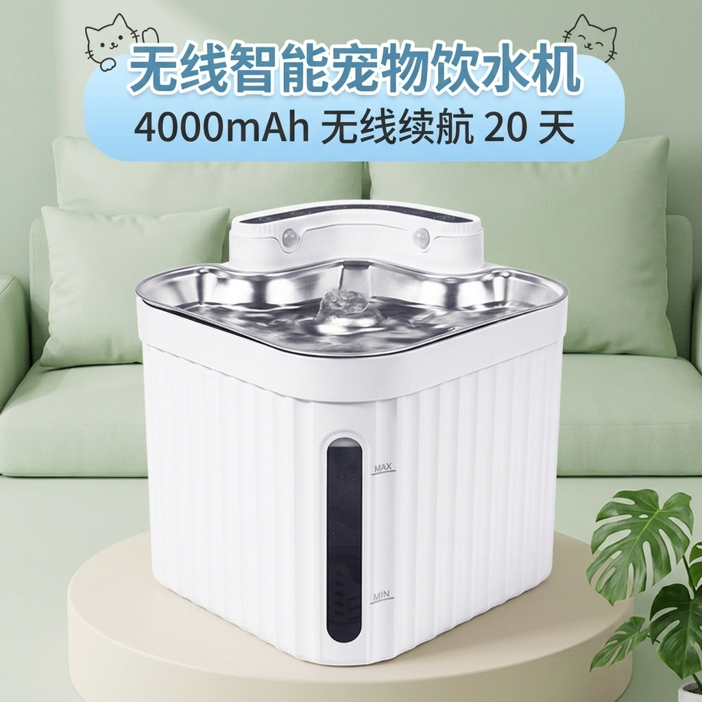 无线充电猫咪饮水机自动感应循环活水机静音水泵猫狗宠物饮水器