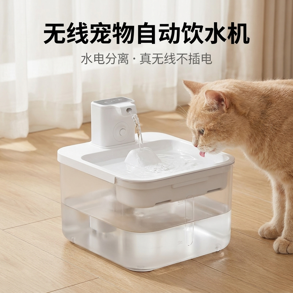 猫咪自动循环饮水机无线感应大容量不插电水电分离持久续航宠物狗