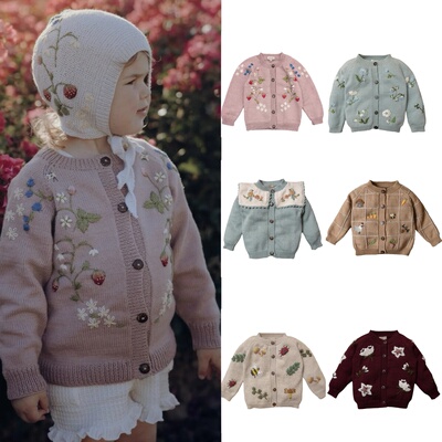 2025秋冬Shirley男女儿童针织开衫重工刺绣羊毛长袖开衫毛衣外套