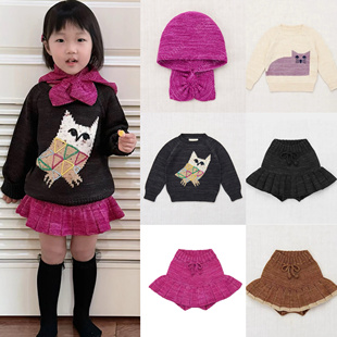 MP新款重工挂毛刺绣猫头鹰针织衫儿童秋冬毛衣套头衫半身裙裤套装