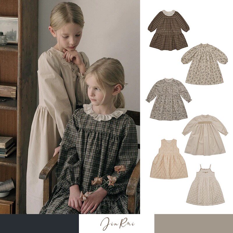 2025秋冬LOU新款女童连衣裙纯棉印花长袖女孩复古裙子碎花A字裙