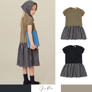 2026春夏BENE同款韩版格子短袖上衣搭配针织半身裙套装女宝裙子