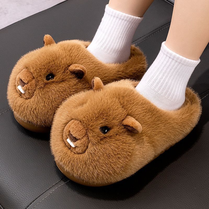 可爱卡皮巴拉棉拖鞋女秋冬季防滑