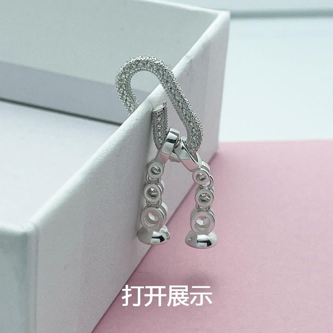 S925纯银复古镶钻项链搭扣