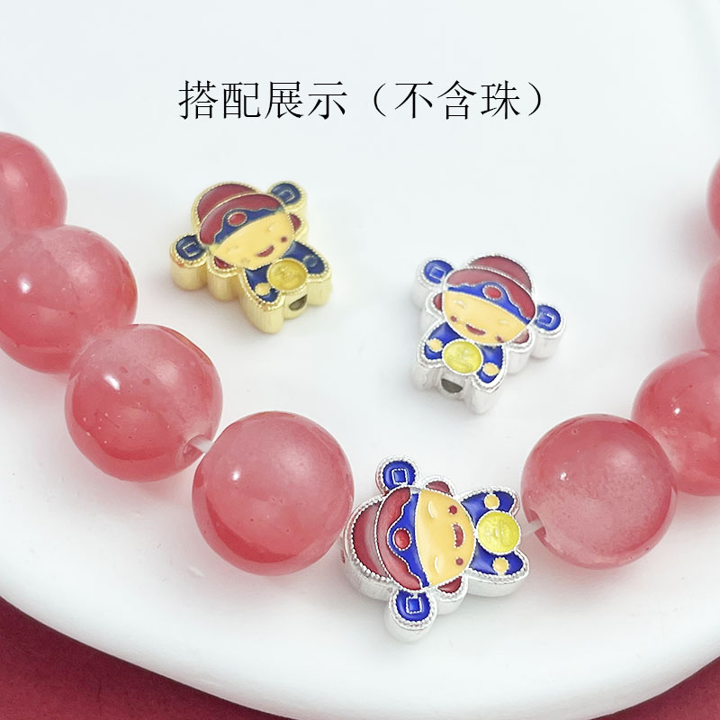 S25纯银镀金烧蓝财神隔珠招财