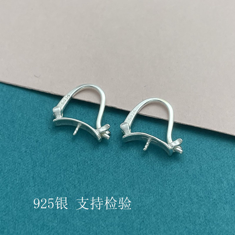 S925纯银个性茶壶耳扣未镶嵌珍珠可手工diy珍珠耳扣耳环耳饰配饰