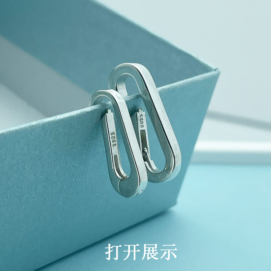 S925纯银回型针方扣弹簧扣配件图片