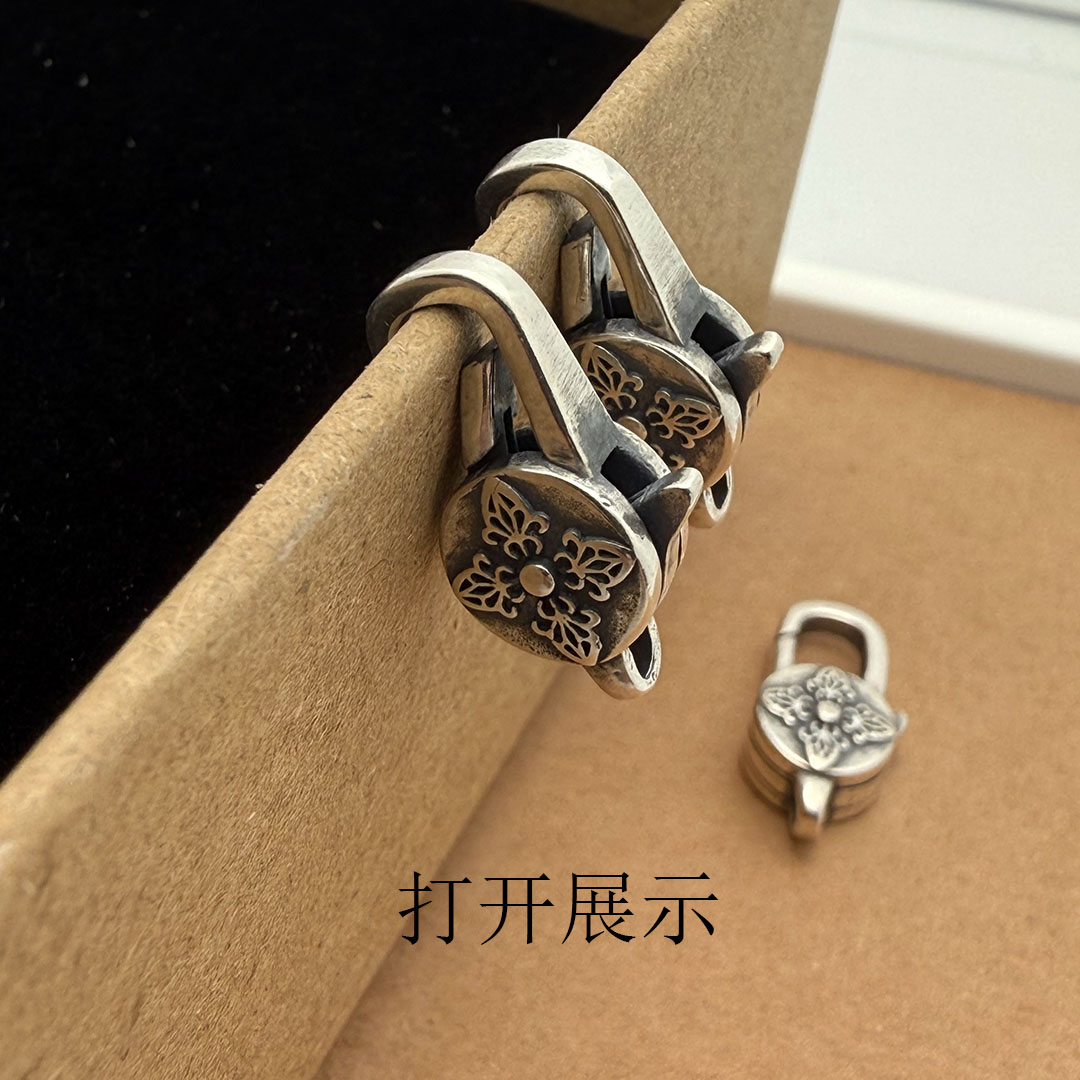 S925复古U型锁扣DIY银饰配件