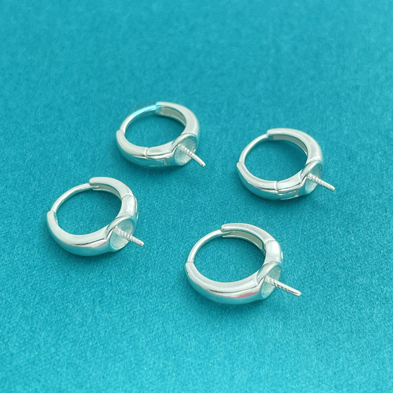 S925纯银耳环耳扣黏珠空托DIY