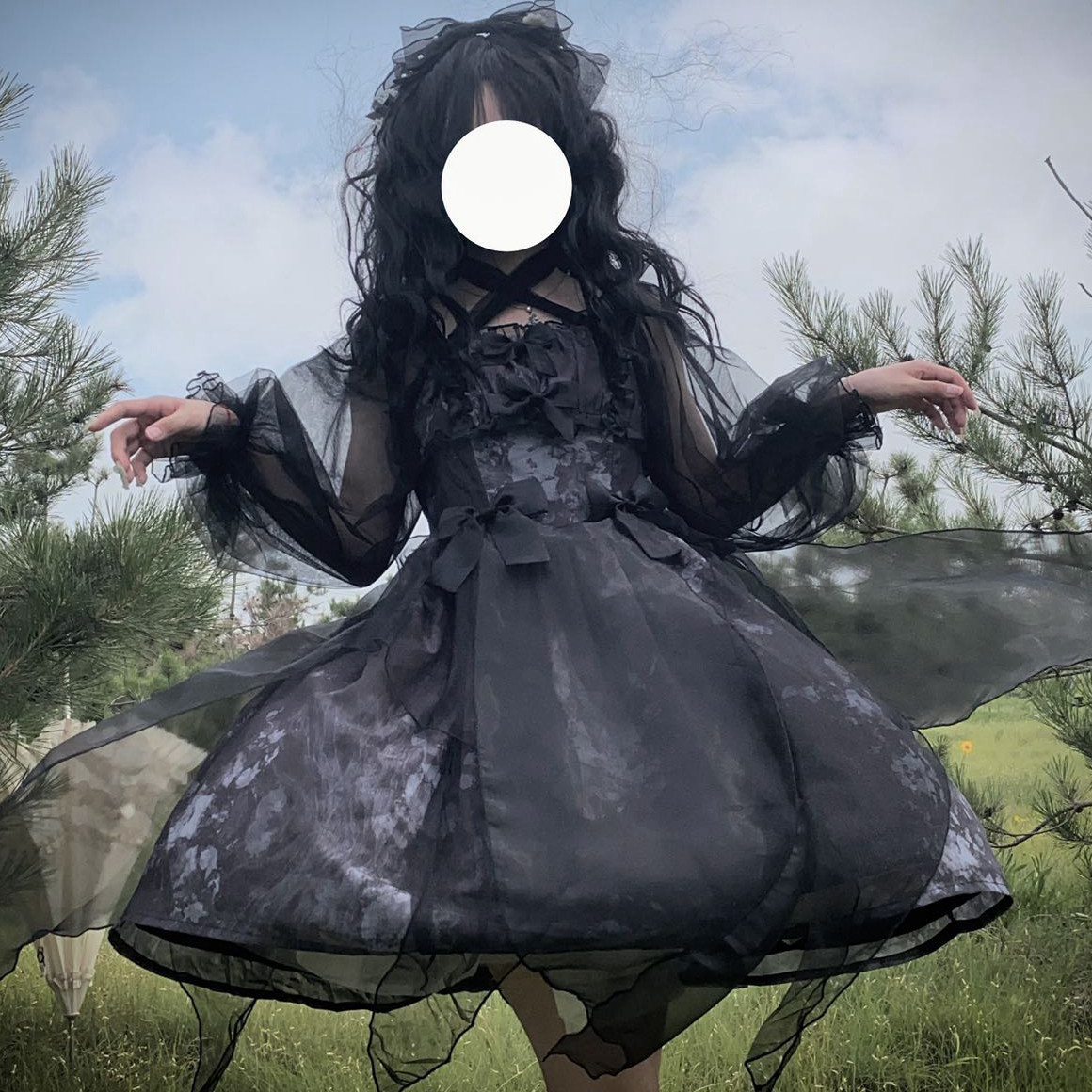 原创朦胧op日常少女洛丽塔连衣裙暗黑哥特风复古长袖lolita洋装_虎窝淘