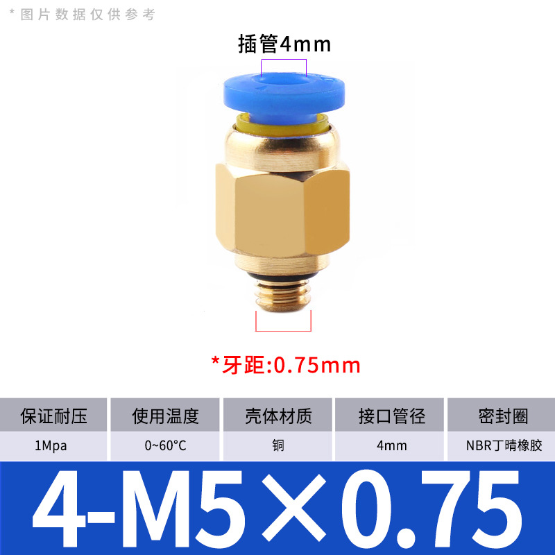 模具气管气动快插接头公制外螺纹直通PC8-M6/M8/M10/M12/M14/M16