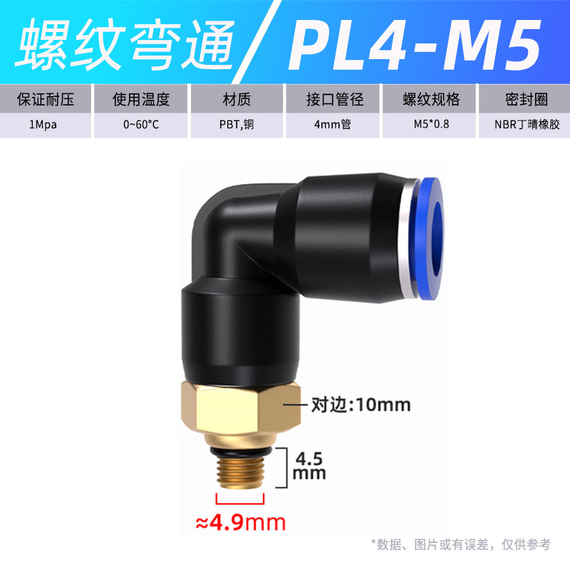 气管快速接头弯头快插直角螺纹气动气嘴PL8-02/8-01气源外丝塑料