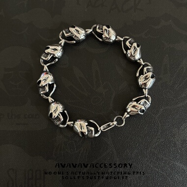 AVAVAVA 个性摇滚朋克骷髅头男士钛钢手链 鬼头项链时尚潮男配饰