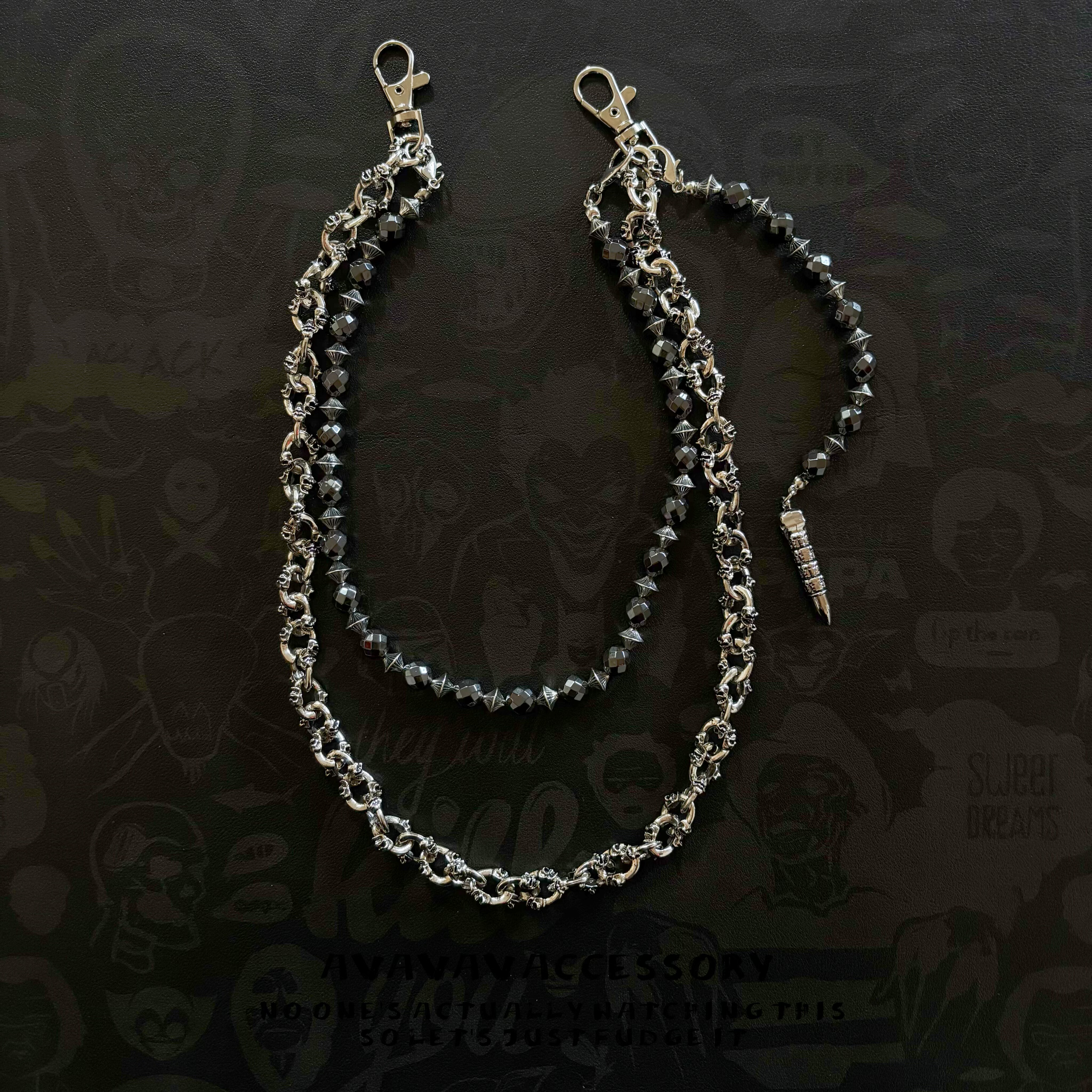 AVAVAV 可拆卸黑胆石骷髅双链牛仔裤腰链复古高街裤链嘻哈包挂链