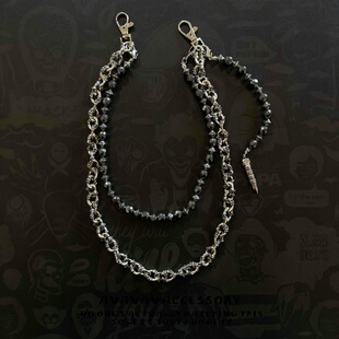 AVAVAVA 可拆卸黑胆石骷髅双链牛仔裤腰链复古高街裤链嘻哈包挂链