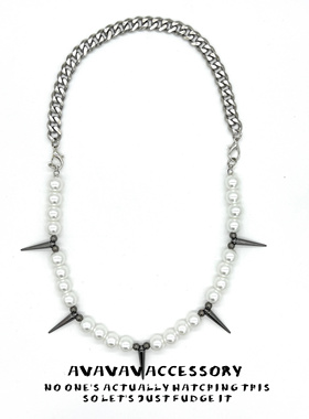 嘻哈欧美ins男女高级感百搭配饰品玻璃珍珠钛钢项链男士潮锁骨链