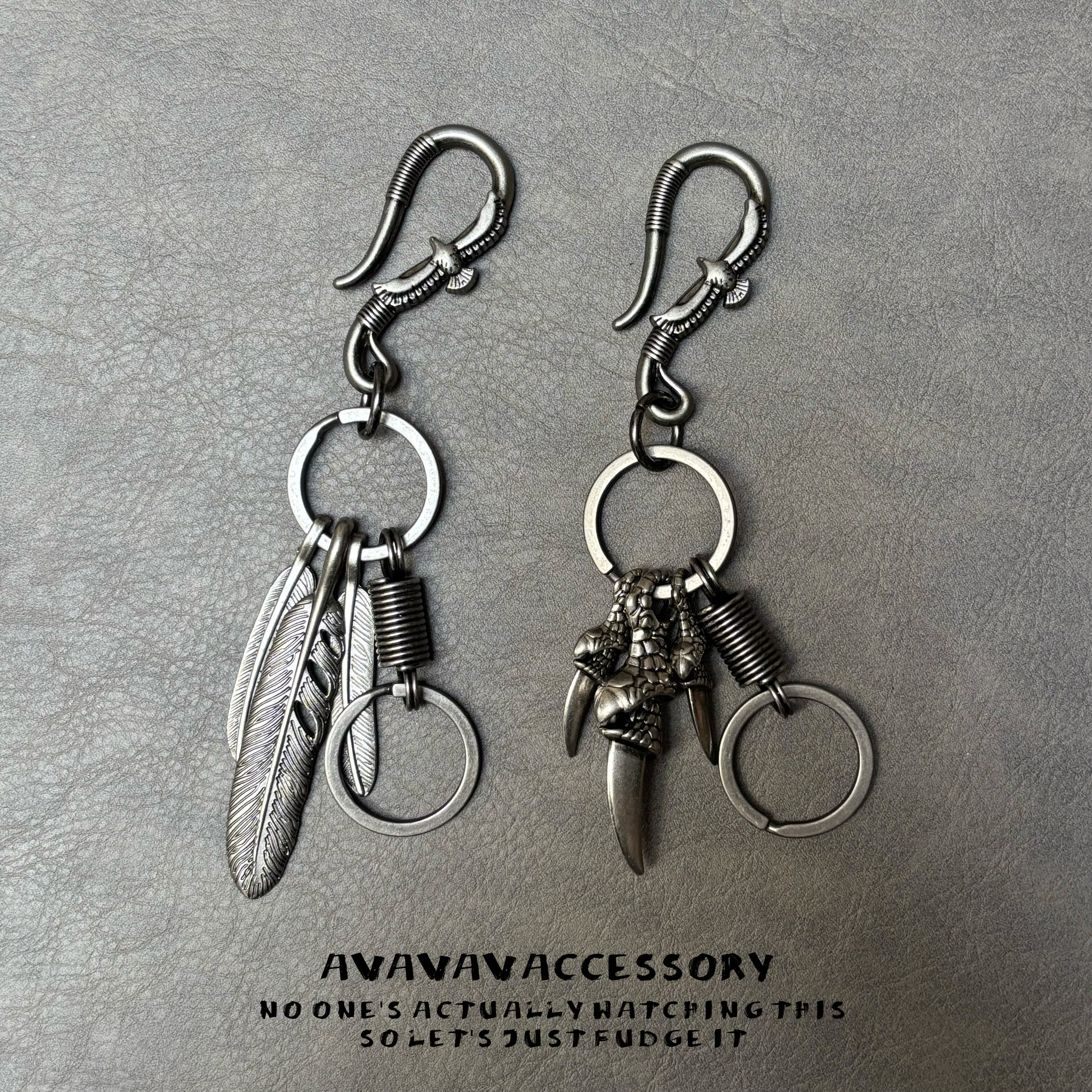 AVAVAV 个性鹰爪叶子钥匙扣复古挂件嘻哈金属腰挂锁匙扣链圈环