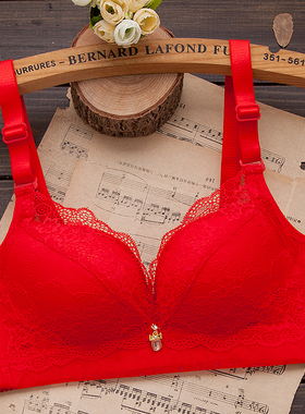 大红色无钢圈内衣女小胸罩中厚款聚拢性感调整文胸上托收副乳奶罩
