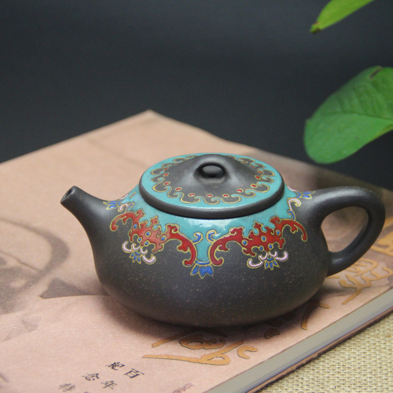 宜兴正品紫砂壶手工描绘珐琅彩壶