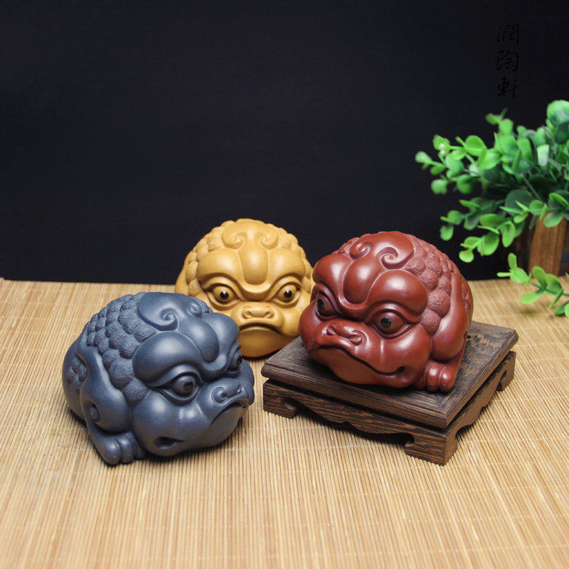 宜兴紫砂金蟾手工招财茶宠摆件