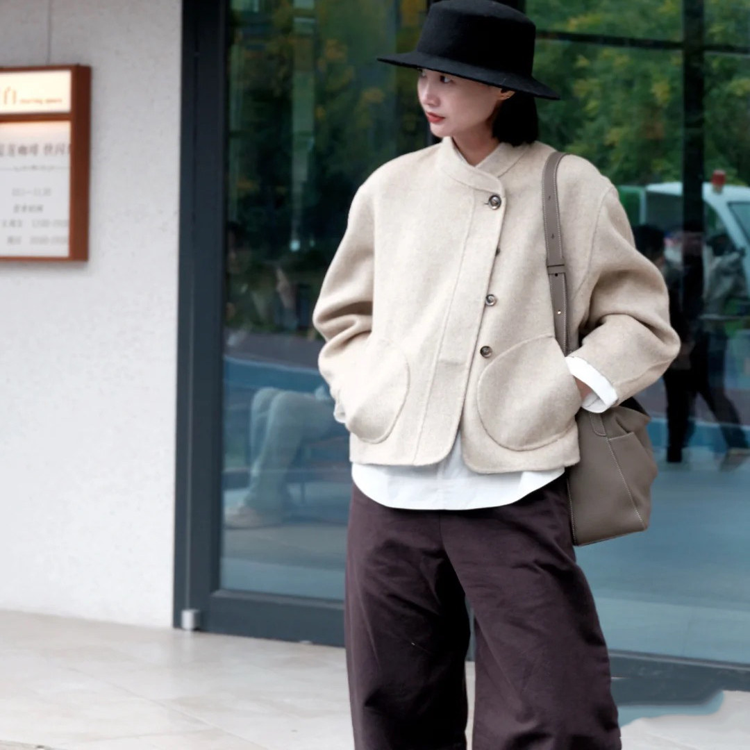 【80羊毛+20莱赛尔】秋冬设计感偏襟牛角扣小立领短款毛呢大衣女,女装/女士精品,毛呢外套,淘宝优惠券,粉丝福利购,淘宝优惠卷