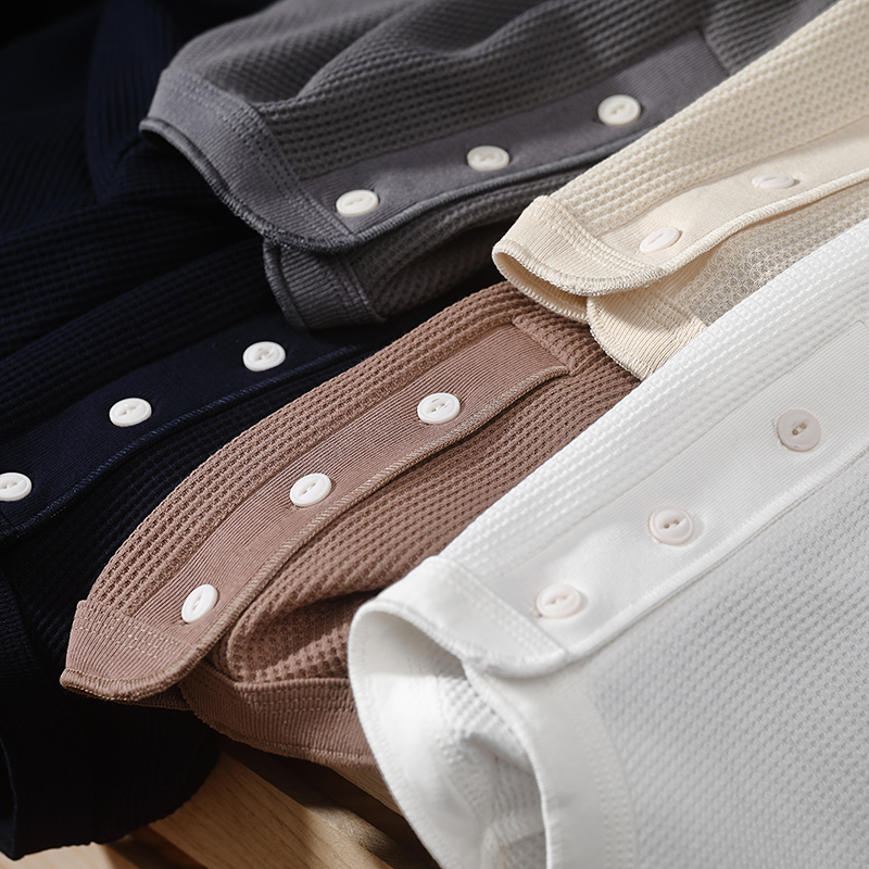 长袖华夫格纯色百搭打底衫