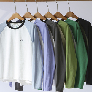 撞色插肩袖 情侣款 男女同款 t恤运动圆领打底衫 多巴胺色系