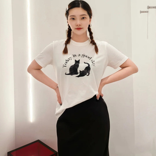 印花短袖 夏季 薄款 减龄休闲t恤上衣 女时尚 重磅纯棉 柜500