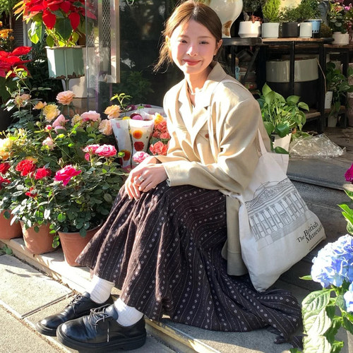 经典森系秋季田园风碎花半身裙