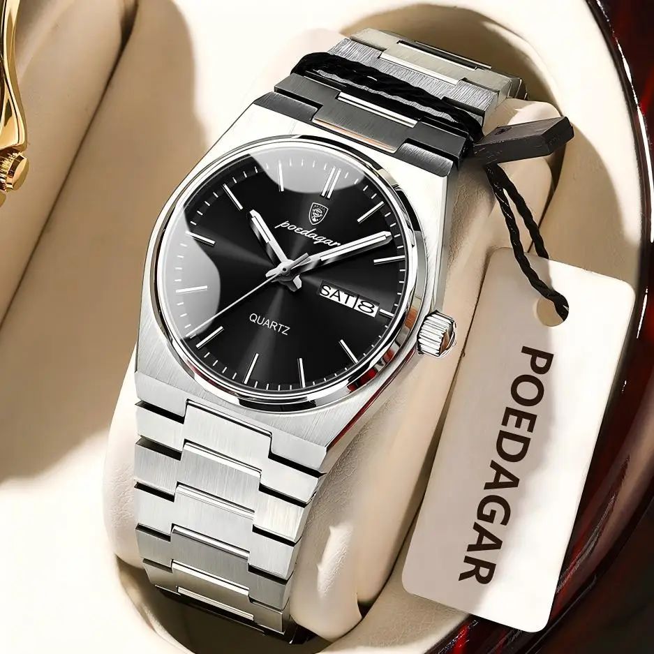 POEDAGAR Elegant Woman's Watch Date Week Waterproof Luminous
