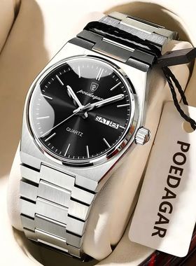 POEDAGAR Elegant Woman's Watch Date Week Waterproof Luminous