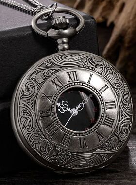 Roman Numerals Quartz Pocket Watch Men Women Hollow Case Ste