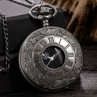 Roman Numerals Quartz Pocket Watch Men Women Hollow Case Ste