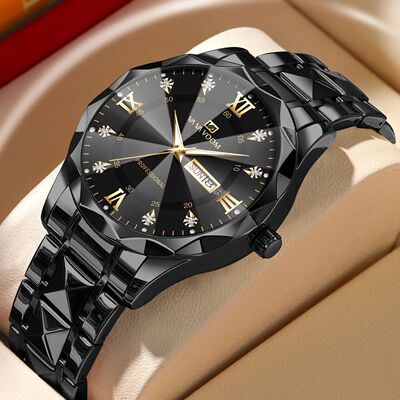 Men Watch Water Diamond Luxury Night Glow Double Calendar Qu
