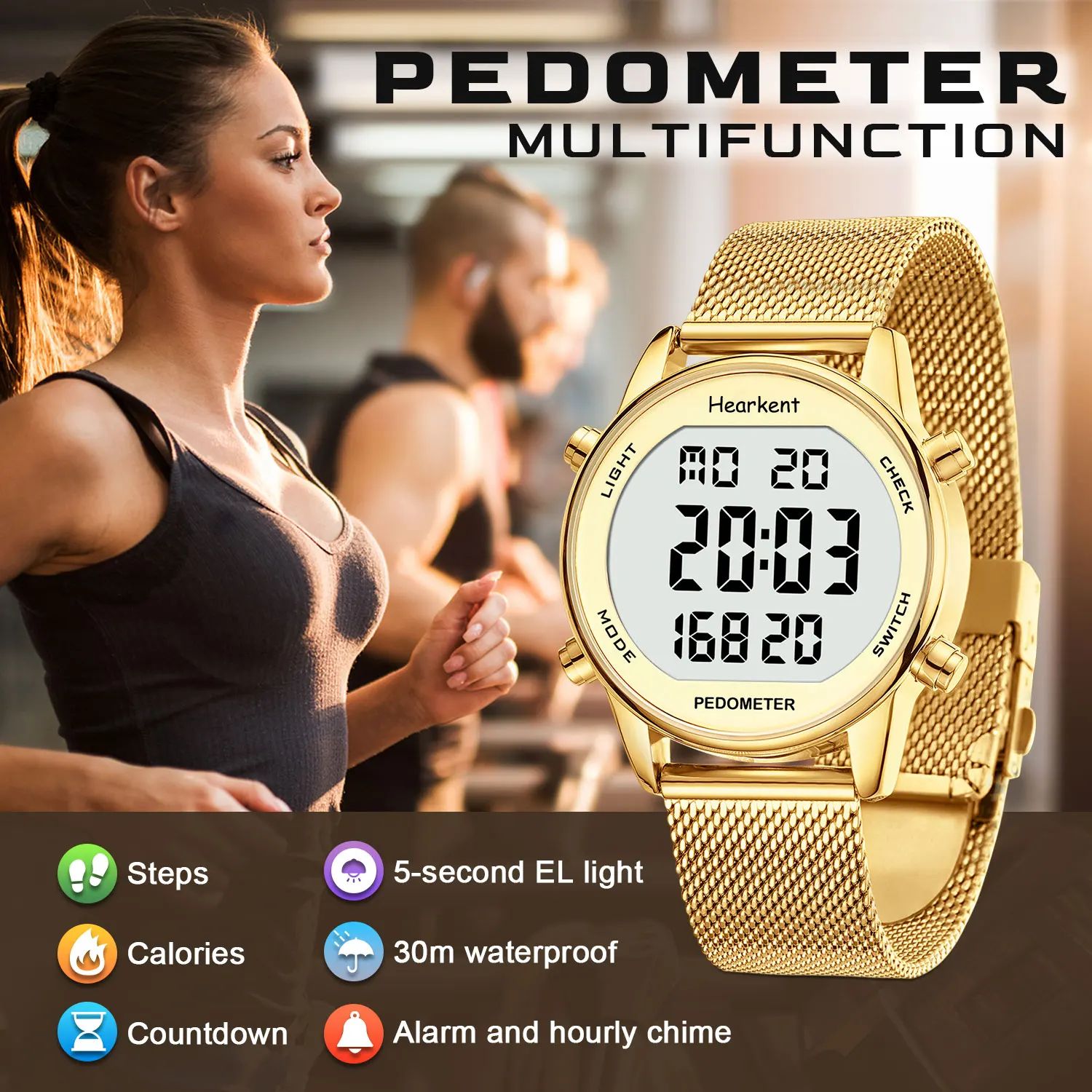 Hearkent Pedometer Watches Sport Step Counter Women's Digita