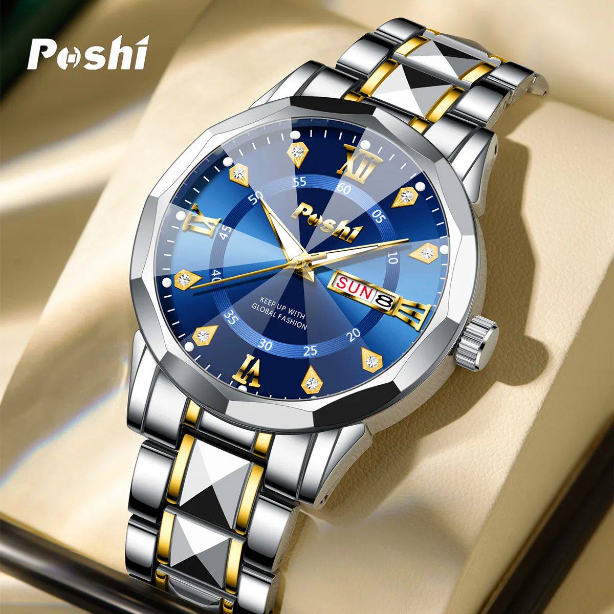 POSHI Men's Watch Date Week Fashion Watch Men Original Water